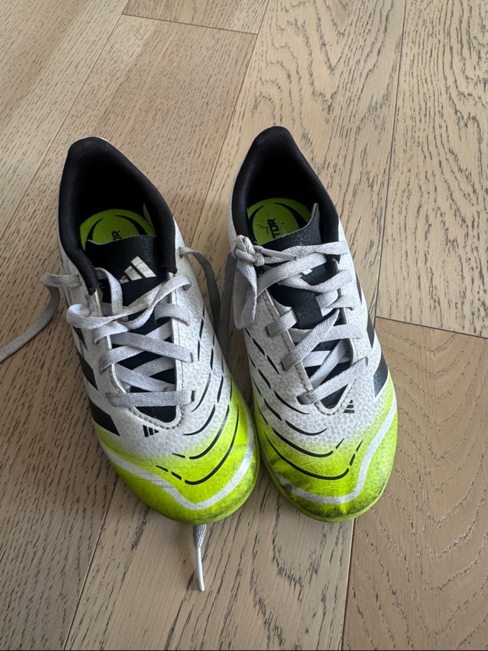 adidas Kids White & Neon Yellow Soccer Sneakers